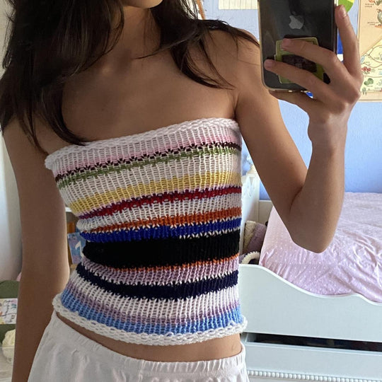Damen Bandeau Oberteil mit bunten Streifen R&B