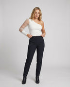 Damen Elegantes Bodysuit mit asymmetrischem Schnitt und transparentem Puffärmel R&B
