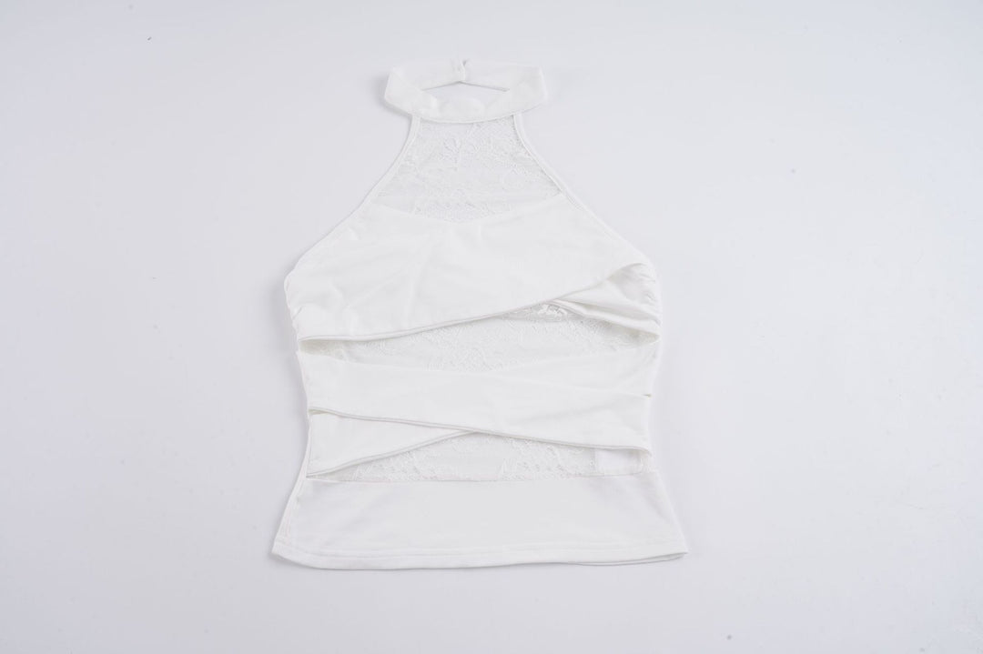 Damen Halter-Top mit elegantem Spitzenbesatz und raffinierten Rüschendetails R&B