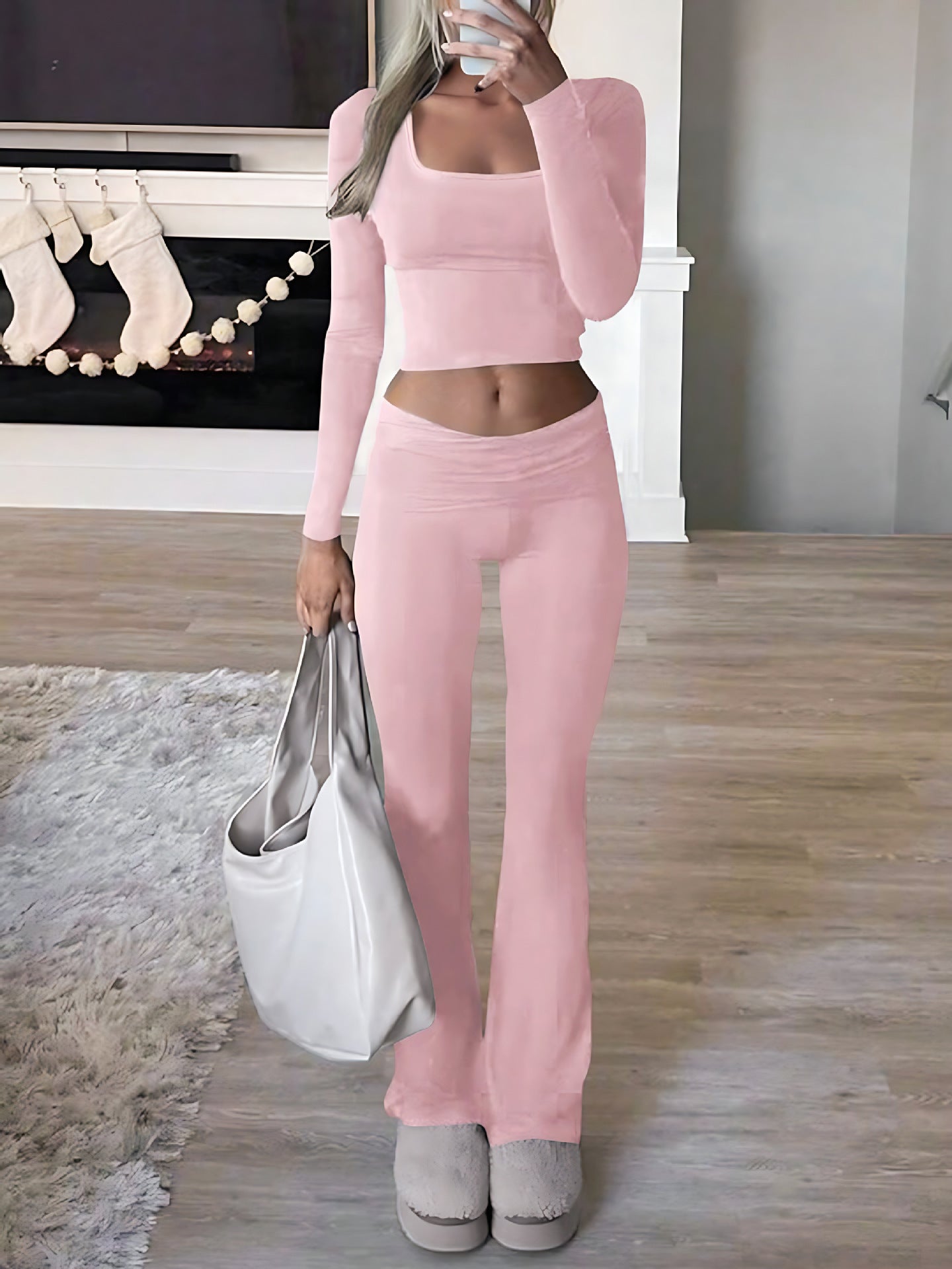 Damen Legeres Lounge-Set mit langärmligem Oberteil und flared Hose R&B