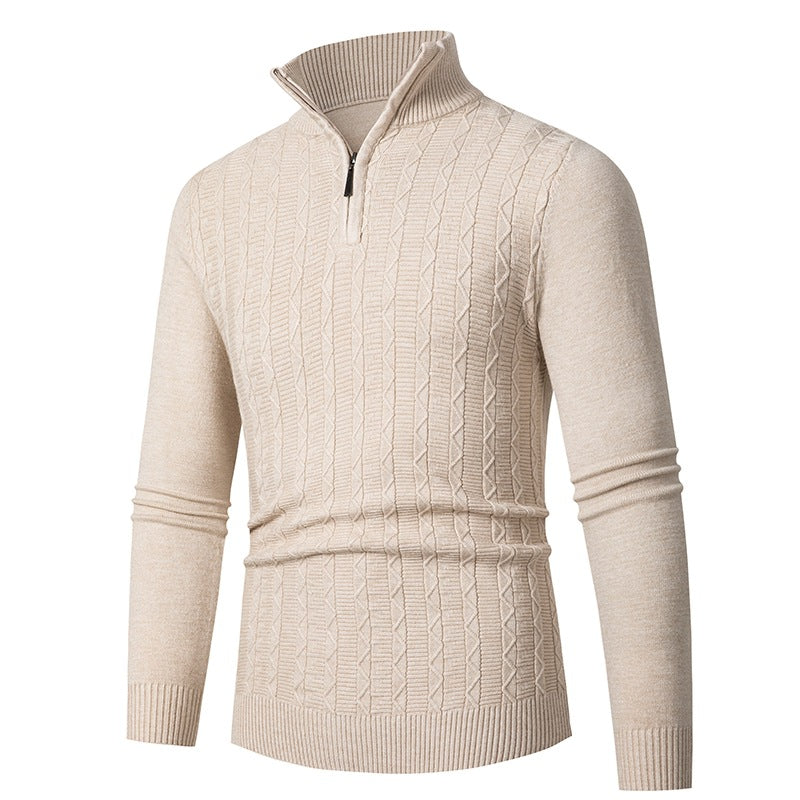 Herren modischer Strickpullover mit hochschließendem Reißverschluss und strukturiertem Design