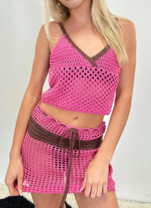 Damen gehäkeltes Top und Rock-Set mit modernem Design R&B
