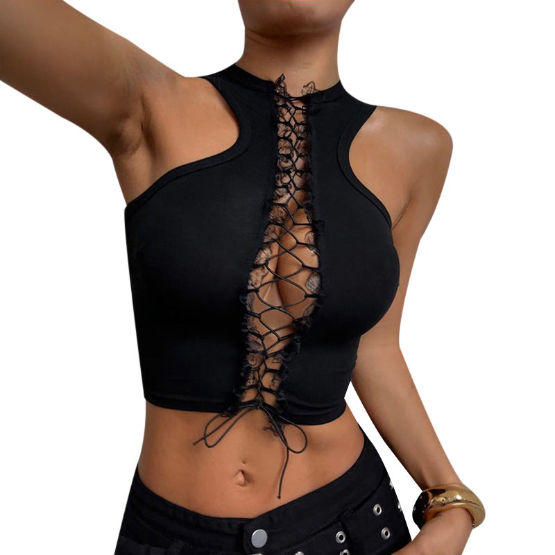 Damen Crop-Top mit dekorativem Schnür-Detail R&B