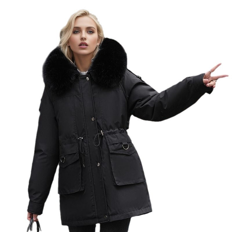 Damen warme Winterjacke mit abnehmbarem Pelzkragen R&B