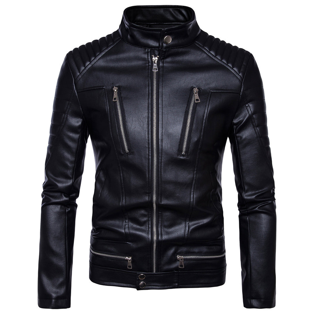 Herren Kunstleder Bikerjacke mit gesteppter Schulter R&B