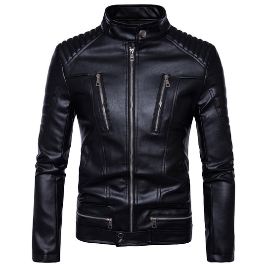 Herren Kunstleder Bikerjacke mit gesteppter Schulter R&B