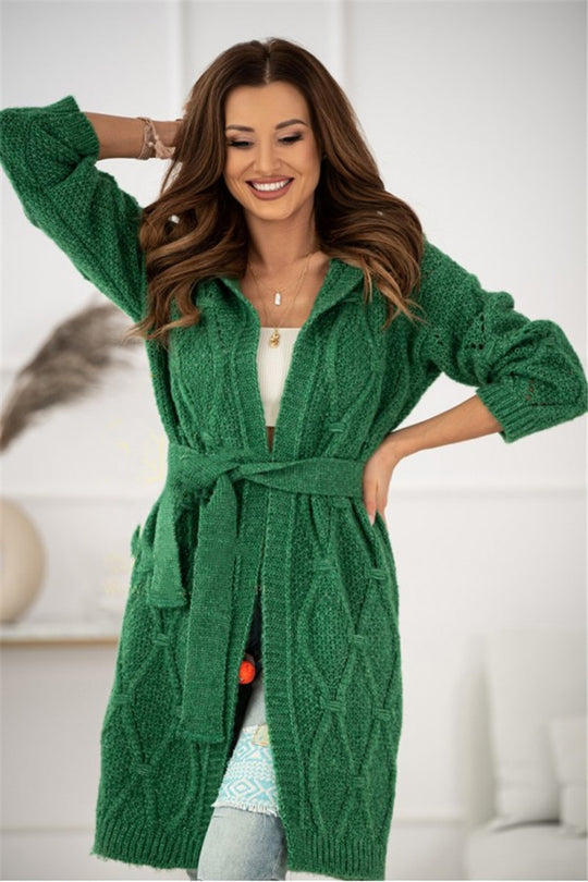 Damen Grobstrickmantel mit Taillengürtel und weitem Schnitt R&B
