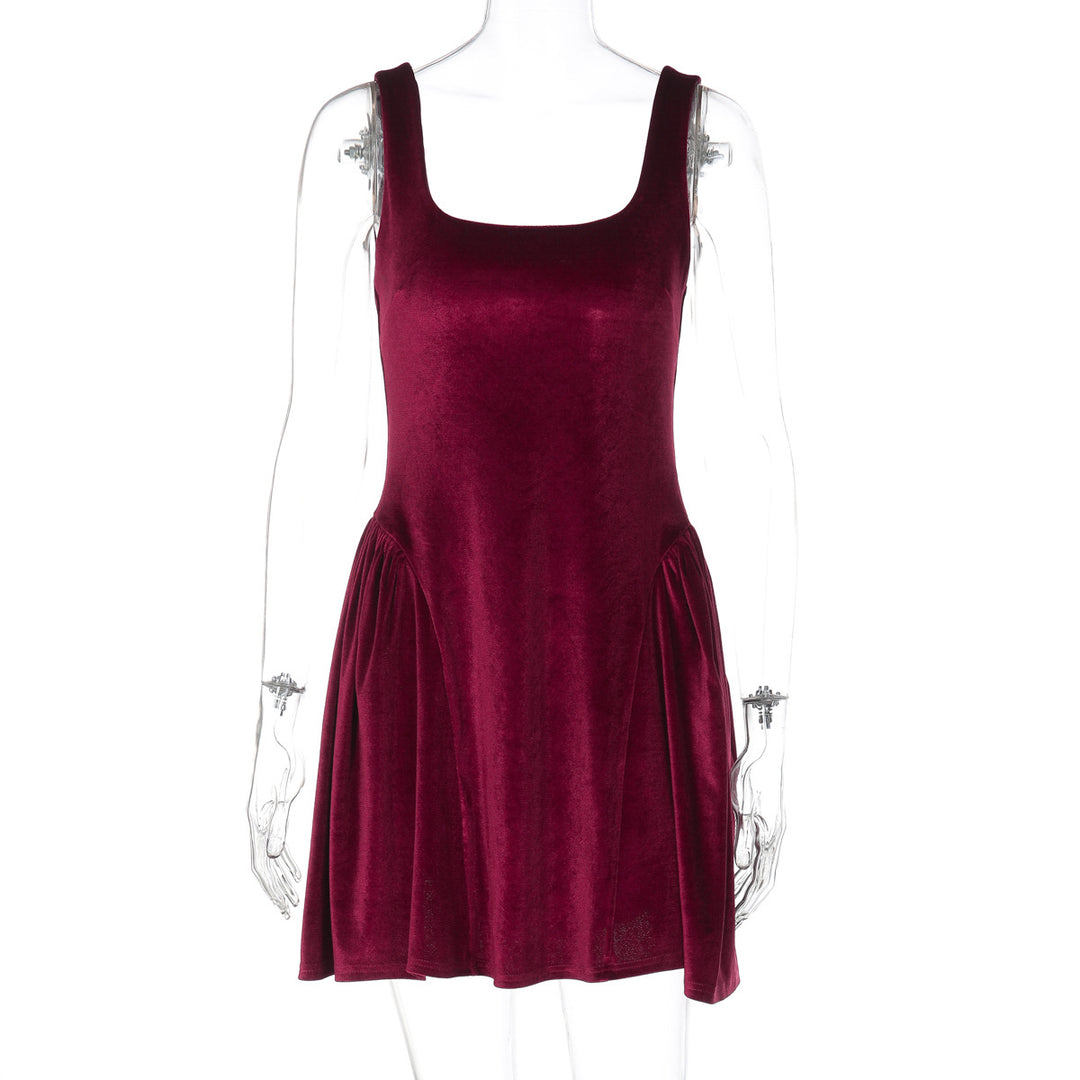 Damen Kurzkleid mit Quadrat-Ausschnitt und fließendem Rock R&B