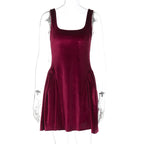 Damen Kurzkleid mit Quadrat-Ausschnitt und fließendem Rock R&B