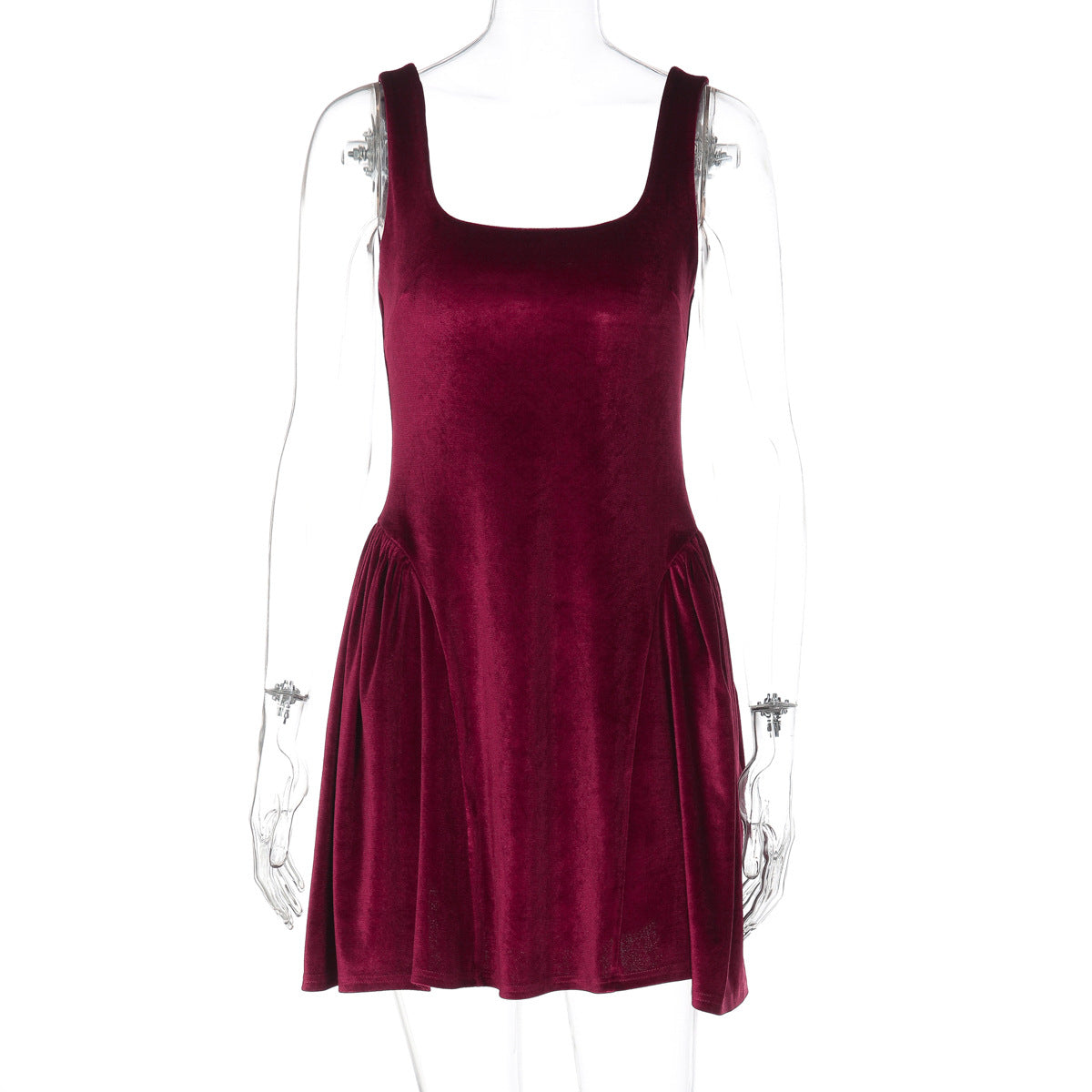 Damen Kurzkleid mit Quadrat-Ausschnitt und fließendem Rock R&B