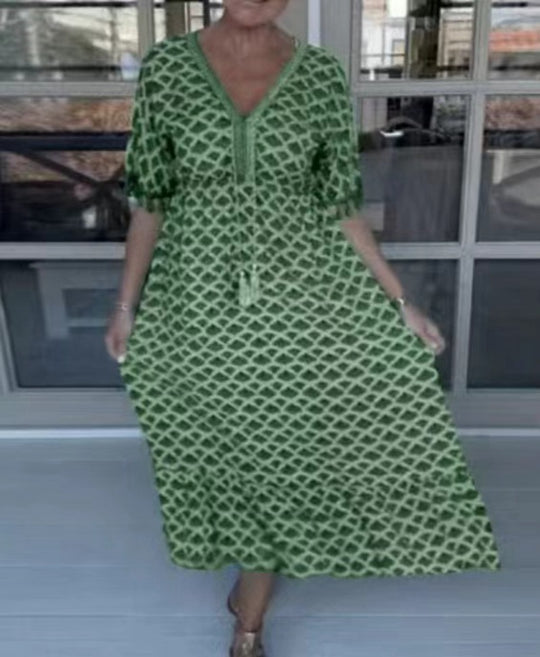 Damen Sommerliches Kleid mit fransierten Ärmeln und elegantem V-Ausschnitt Heidi-Mode