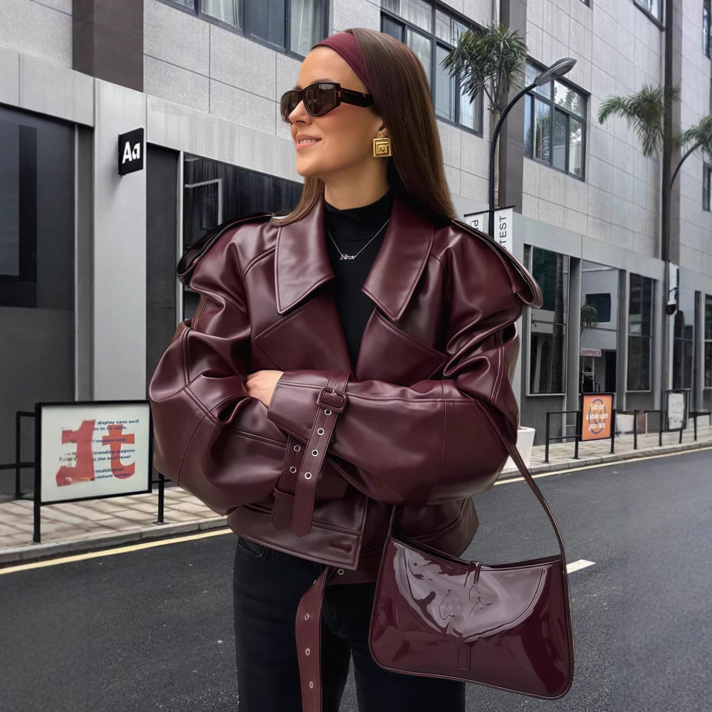 Damen oversized Kunstlederjacke mit statement-Manschetten R&B