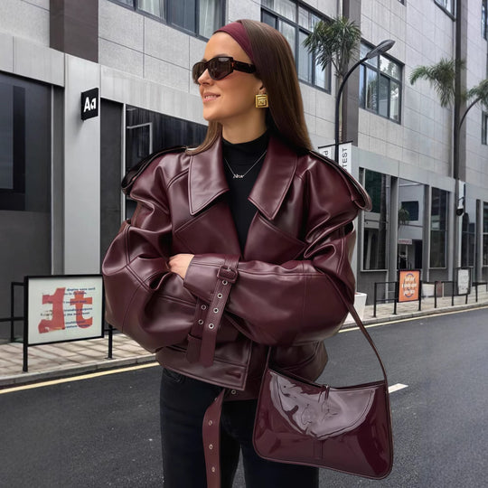 Damen oversized Kunstlederjacke mit statement-Manschetten R&B