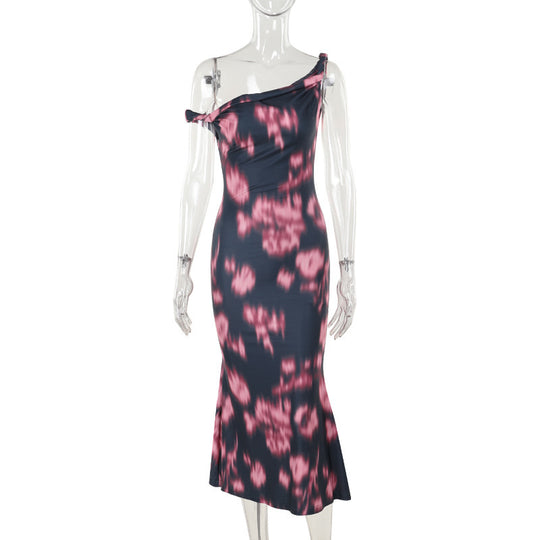 Damen figurbetontes Maxikleid mit asymmetrischem Design und einzigartigen Rüschendetails R&B