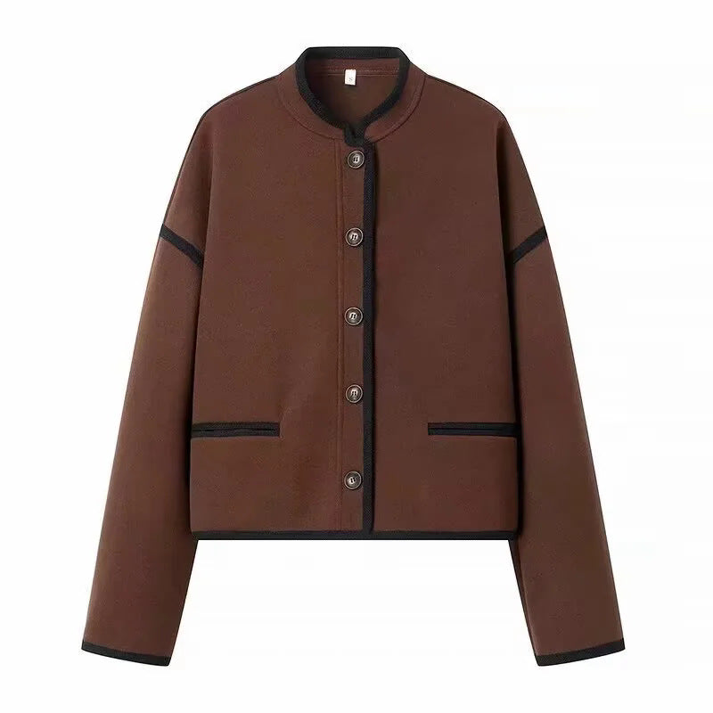 Damen cropped Übergangsjacke mit eleganten Knöpfen und praktischen Taschen R&B