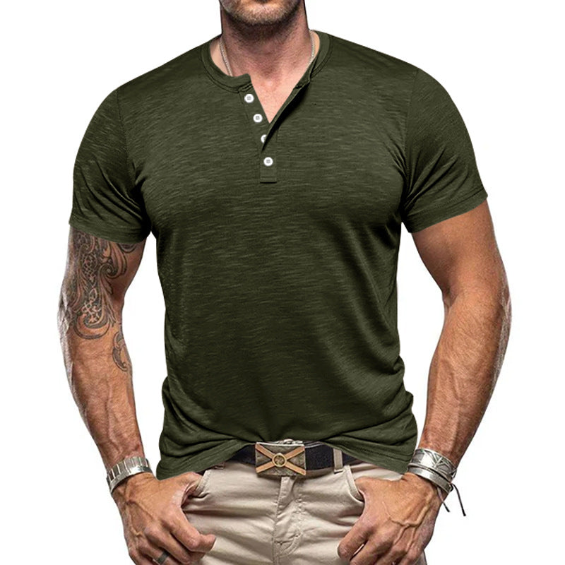 Herren Kurzarm-Henley-T-Shirt aus atmungsaktivem Baumwollmix mit modernem Schnitt R&B