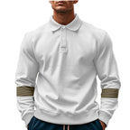 Herren modischer Langarmpullover mit poloartigen Details und kontrastierenden Ärmelbündchen R&B