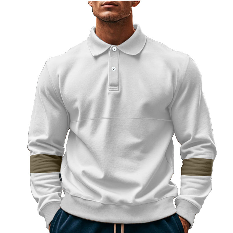 Herren modischer Langarmpullover mit poloartigen Details und kontrastierenden Ärmelbündchen R&B