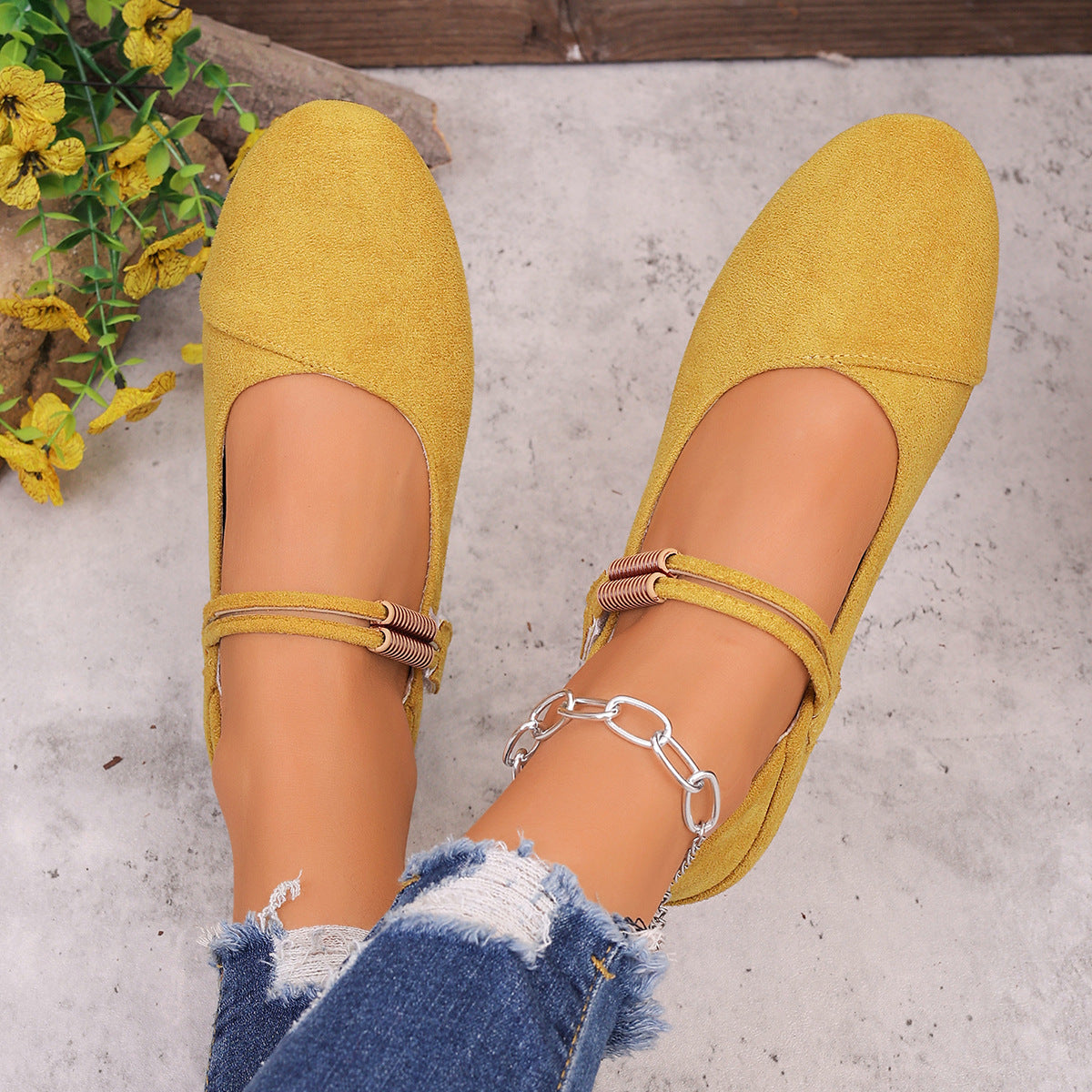 Damen Ballerinas mit verstellbarem Riemen R&B