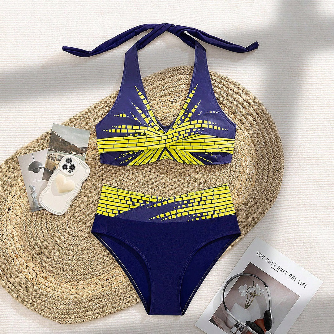 Damen Triangel-Bikini mit modischem Schnitt und graphischem Design R&B
