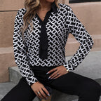 Damen Elegante Bluse mit modernem grafischem Muster und Krawattenverschluss
