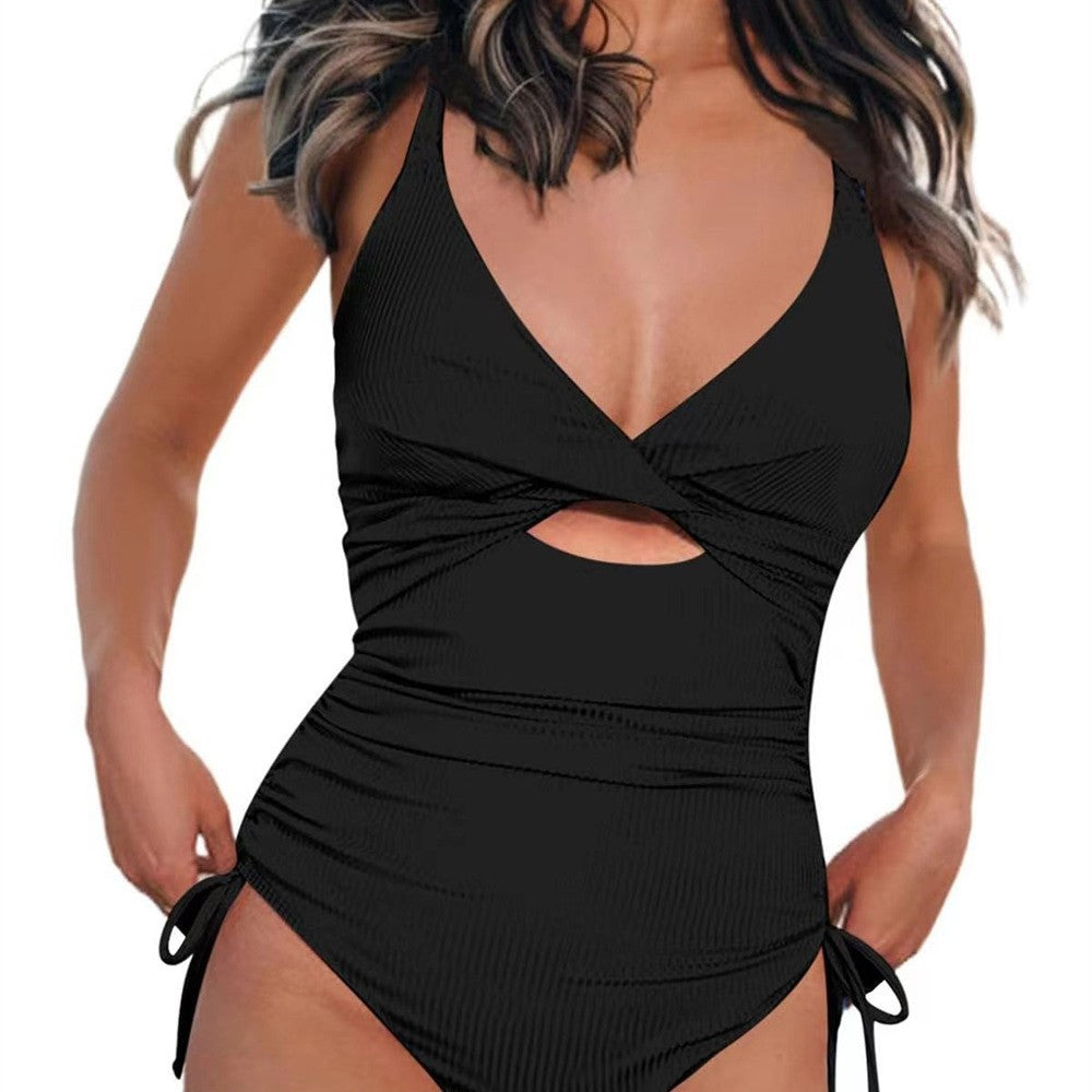 Damen Einteiler Badeanzug mit raffiniertem Wickeldesign und modischem Cut-Out R&B