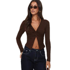 Damen Langarm-Top mit eleganter Wickeloptik R&B