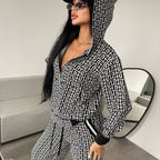 Damen modisches Strick-Loungewear-Set mit grafischem Muster R&B