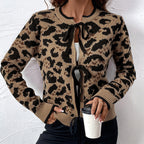 Damen Leo-Muster Strickjacke mit Bändern R&B