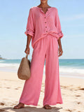 Damen Luftige Leinenbluse und weite Hose R&B