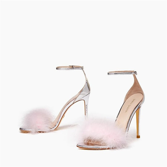 Damen elegante High Heel Sandalen mit luxuriösem Plüsch-Detail R&B