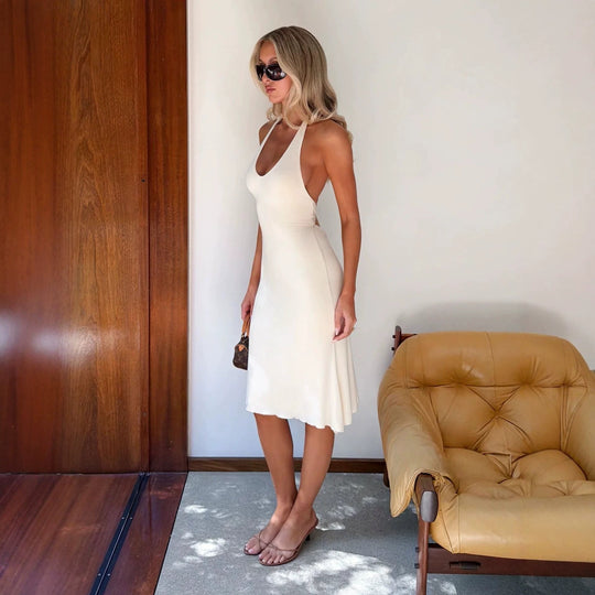 Damen Elegantes Maxikleid mit tiefem V-Ausschnitt und fließendem Schnitt R&B