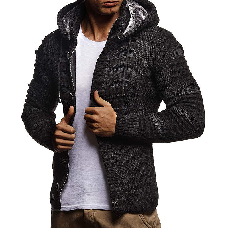 Herren Strickjacke mit Kapuze und dekorativen Knopfdetails R&B