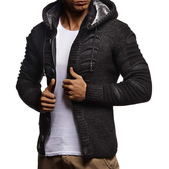 Herren Strickjacke mit Kapuze und dekorativen Knopfdetails R&B