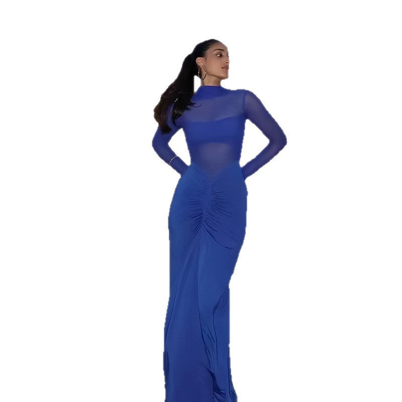 Damen Elegantes Maxikleid mit transparenten Ärmeln und raffinierter Drapierung R&B