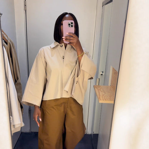 Damen Cropped Bluse mit voluminösen Ärmeln R&B