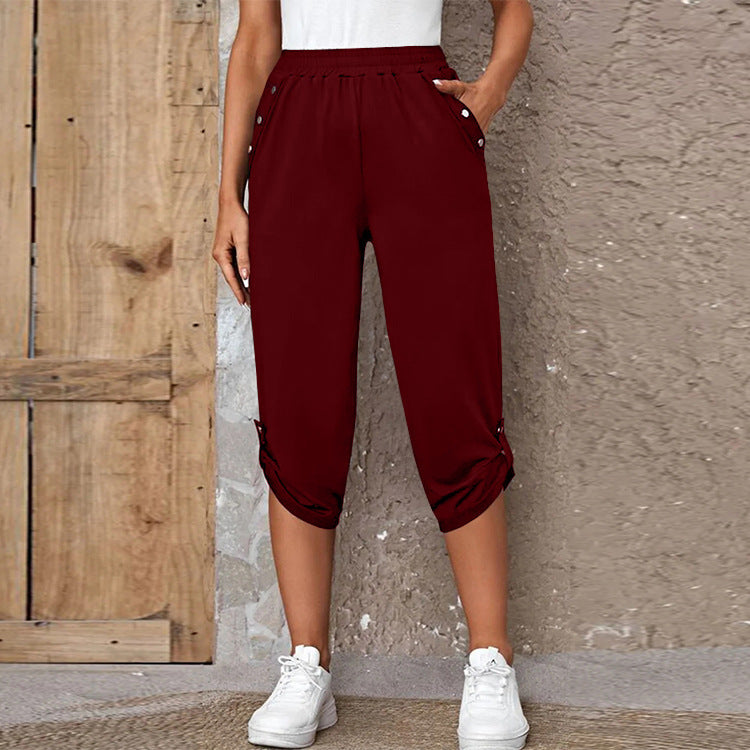 Damen Bequeme Culotte-Hose mit dekorativen Knopfdetails R&B