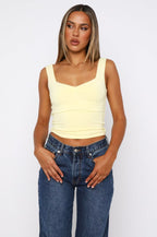 Damen figurbetontes Crop-Top mit breiten Trägern und V-Ausschnitt R&B