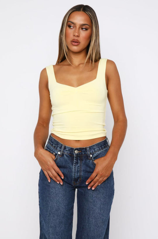 Damen figurbetontes Crop-Top mit breiten Trägern und V-Ausschnitt R&B