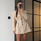 Damen trendiges Blazer-Kleid mit strukturierten Schultern und tiefem V-Ausschnitt R&B