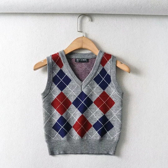 Damen Schickes Strickoberteil mit V-Ausschnitt und Karomuster R&B