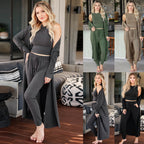 Damen Cozy Lounge-Set mit längerem Cardigan und elastischem Bund R&B