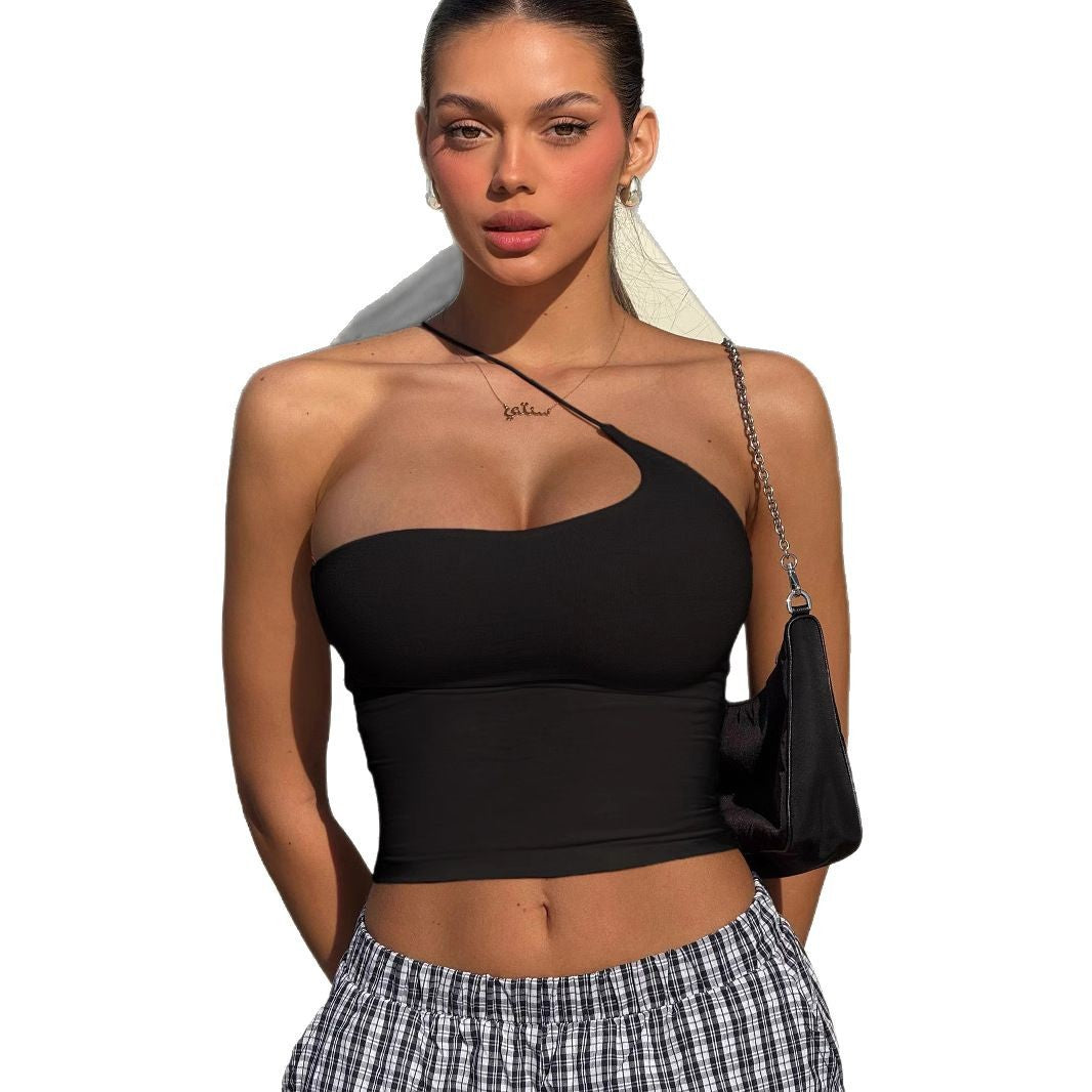 Damen Elegantes One-Shoulder Top aus elastischem Stoff R&B