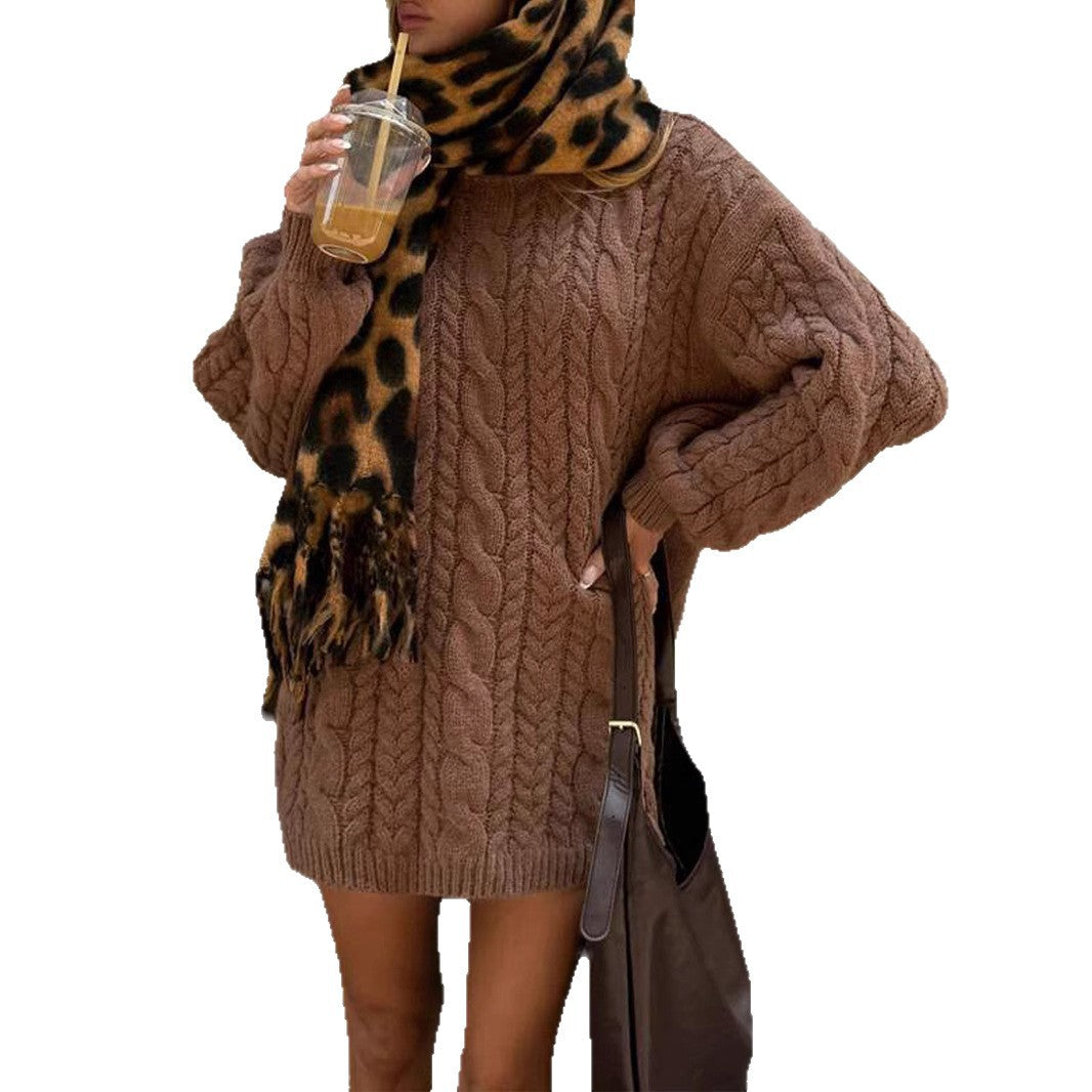 Damen Strickkleid mit Kabelmuster und lockerer Passform R&B