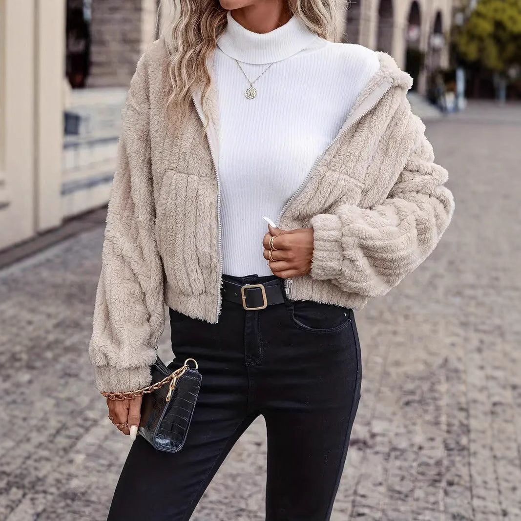 Damen weiche und stilvolle Fleecejacke mit hohem Kragen R&B
