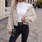 Damen weiche und stilvolle Fleecejacke mit hohem Kragen R&B
