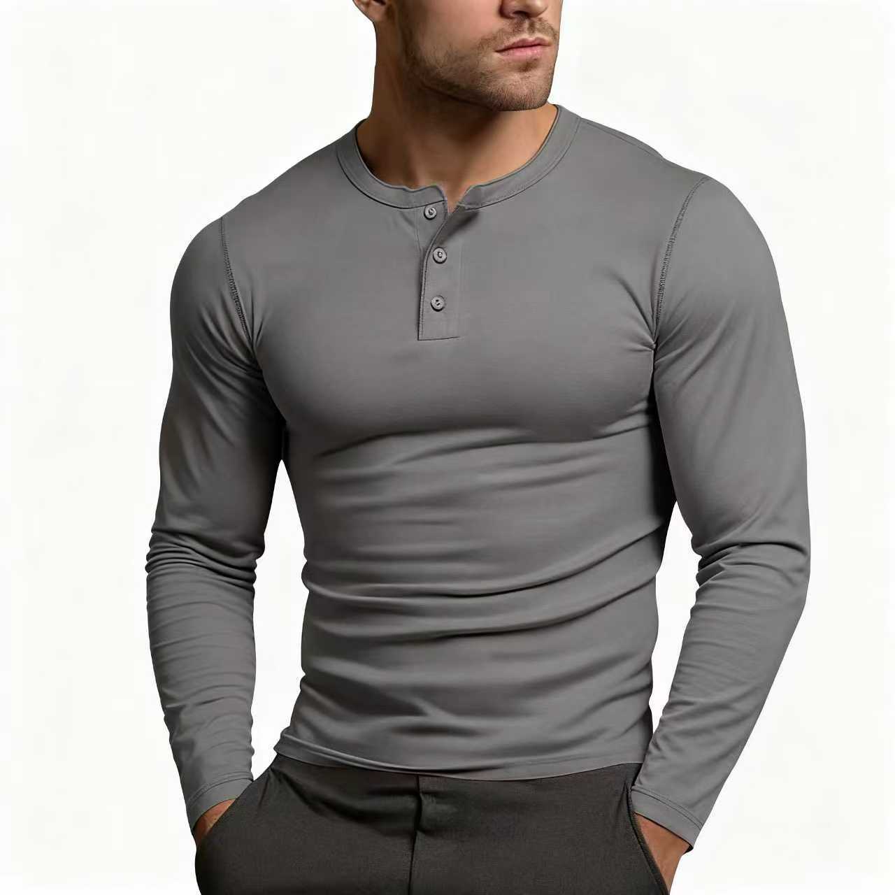 Herren Langarm-Henley-Shirt mit klassischem Knopfdetail und körpernaher Passform R&B