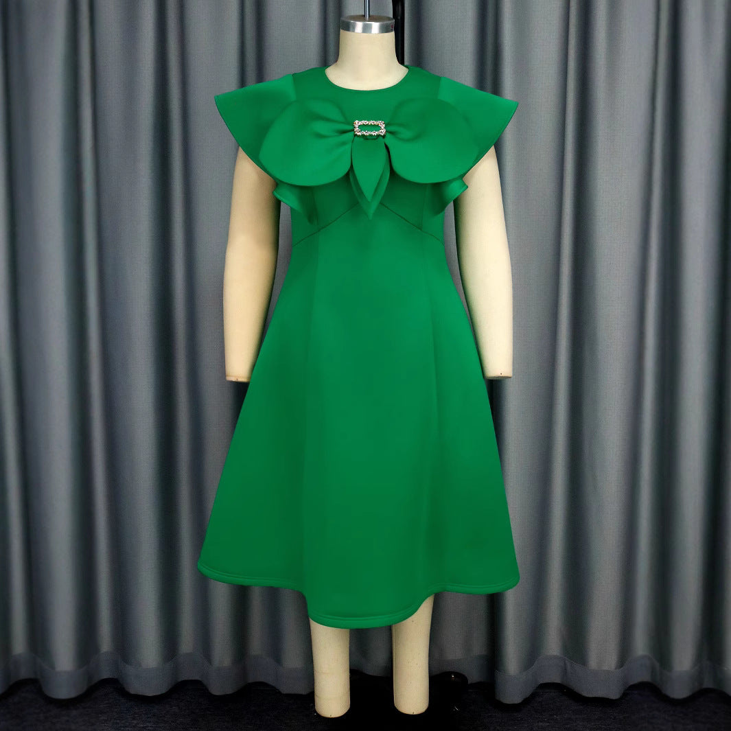 Damen elegantes Kleid mit großem Schleifen-Ausschnitt R&B