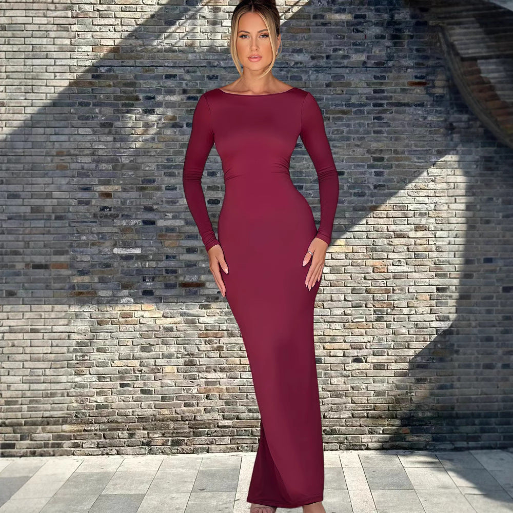 Damen Figurumspielendes Maxikleid mit langem Arm und elegantem Schnitt R&B