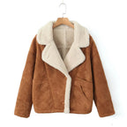 Damen kuschelige Wildlederjacke mit weichem Futter und breitem Kragen R&B